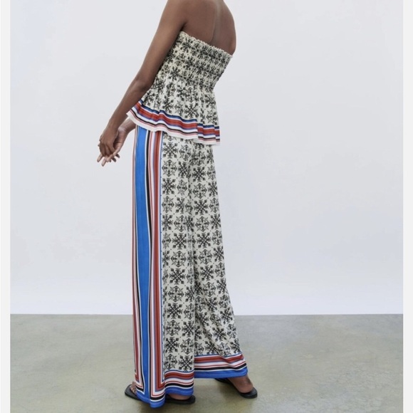 Zara Scarf Print Black and White Wide Leg Palazzo Pants L - Picture 5 of 5